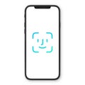 Smartphone with screen Face password, identification icon. Facial recognition scan. Face Security Royalty Free Stock Photo