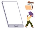 Smartphone with Binary Data Folder and Man Holding Puzzle Piece Representing Digital Collaboration Royalty Free Stock Photo