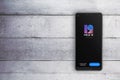 Smartphone screen with MIUI12 Android-based operating system logo on it. Empty copy space