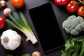 Smartphone screen mockup on table health food. Generate Ai Royalty Free Stock Photo