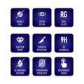 Smartphone screen protection icon set, tempered glass, screen