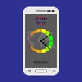 On the smartphone screen shows the test data transfer speed
