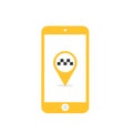 Smartphone screen with taxi yellow pin. Vector taxi mobile app icon Royalty Free Stock Photo