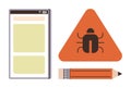 Mobile App Bug Warning with Smartphone, Alert Icon, and Pencil for Debugging Royalty Free Stock Photo