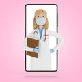 Smartphone screen with a woman doctor. Online consultation, medical services.