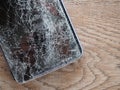 Smartphone screens break from falling ground and space agreement with the concept of accident technology, insurance, repair, maint Royalty Free Stock Photo