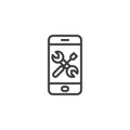 Smartphone with screwdriver and wrench line icon