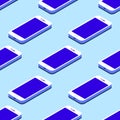 Smartphone seamless flat isometric pattern on blue background Vector illustration EPS