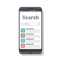 Smartphone with search application template or mobile web browser with search field and voice typing icon Royalty Free Stock Photo