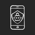 Smartphone security chalk white icon on black background Royalty Free Stock Photo