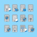 Smartphone security concept. Vector icons set of mobile security. Password key and lock on smartphone.