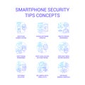 Smartphone security tips blue gradient concept icons set Royalty Free Stock Photo