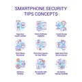 Smartphone security tips concept icons set Royalty Free Stock Photo