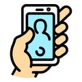 Smartphone selfie icon, outline style