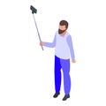 Smartphone selfie stick icon, isometric style