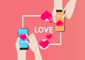 Smartphone send Heart for love in Valentine Day