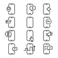 Smartphone services related line icon set. Mobile phone linear icons. geolocation, chat, target, graduation hat, 24 Royalty Free Stock Photo