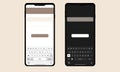 Smartphone The shape of a modern mobile phone. vector modern keyboard of smartphone, alphabet buttons, dark and light UI mode Royalty Free Stock Photo