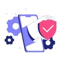 Smartphone With Shield And Checkmark In Flat Vector Illustration Symbolizing Cybersecurity, Data Protection, And Secure