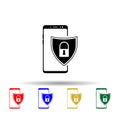 Smartphone, shield, lock multi color style icon. Simple glyph, flat vector of mobile concept icons for ui and ux, website or Royalty Free Stock Photo