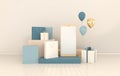 Smartphone, shopping bag, balloons mockup background in minimal style. Frameless mobile phone 3d render. Technology gadget