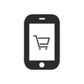 Smartphone shopping cart icon. Online shopping symbol. Ecommerce sign.