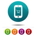 Smartphone shopping icons. App signs. Shopping symbol. Vector Circle web buttons. Royalty Free Stock Photo