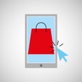 Smartphone shopping online bag present graphic