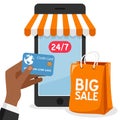 Smartphone Shopping with Orange Bag Royalty Free Stock Photo