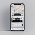 Smartphone Displaying Car Tracking Application with Map Interface Royalty Free Stock Photo