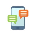Smartphone showing instant messaging conversation with speech bubbles