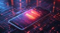 Smartphone showing source code on futuristic circuit board background Royalty Free Stock Photo