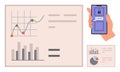 Data Analysis and Security Access via Smartphone with Graphs and Charts Royalty Free Stock Photo