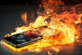 Smartphone is shown engulfed in flames