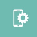 Smartphone silhouette with gear. Flat vector illustration isolated on powder blue