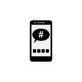 Smartphone silhouette with the hashtag icon