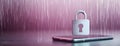 Smartphone with a silver padlock and digital lines symbolizing advanced cybersecurity, data encryption, and secure technology,