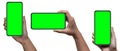 Smartphone similar to iphone 13 with green screen for Infographic Global Business Marketing Plan, mockup model similar to iPhone