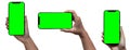 Smartphone similar to iphone 13 pro max with blank white green screen for Infographic Global Business Marketing Plan