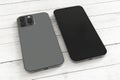 Smartphone similar to iPhone 13 Pro Max Graphite, front and back sides comparison