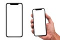 Smartphone similar to iphone xs max with blank white screen for Infographic Global Business Marketing Plan.