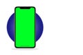 Modern mobile smart phone with blank green screen.