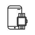 Smartphone and smartwatch device tech line style icon