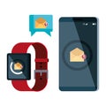 smartphone and smartwatch with envelope email