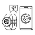 smartphone and smartwatch with heart cardio application