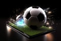 Smartphone soccer ball score. Generate Ai