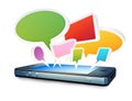 Smartphone with social media chat bubbles or speech bubbles