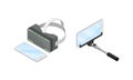 Smartphone Software with Augmented Reality Glasses and Selfie Stick Vector Isometric Set