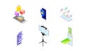 Smartphone Software with Online Shopping, Camera and Messaging App Vector Isometric Set
