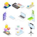 Smartphone Software with Online Shopping and Navigator App Vector Isometric Set